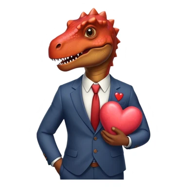 old dinosaur in a suit holding a big hear  sticker
