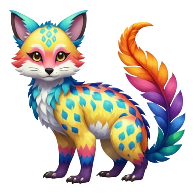 Colorful tropical exotic shiny beautiful fantasy-Trico-Cacomistle-oncilla-animal-Fakémon-hybrid-fursona (full body) sticker