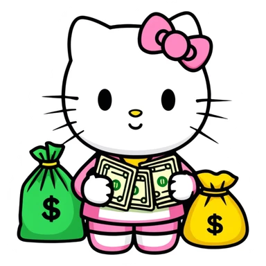 Hello kitty in money sticker