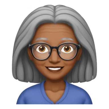 emoji of a black grandma with long hair that reaches past shoulder black and gray hair with glasses and brown eyebrows sticker