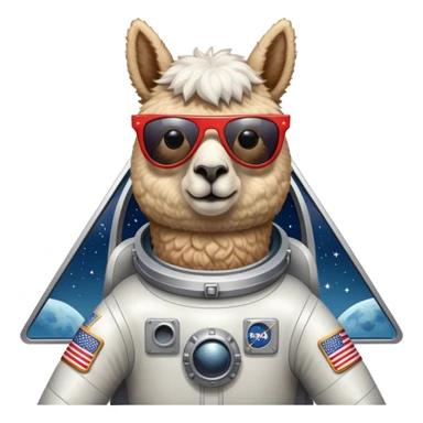 alpaca with sunglasses in rocketship flown to the moon sticker