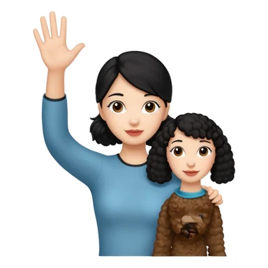 Ponytail black hair girl with brown Poodle say goodbye  sticker