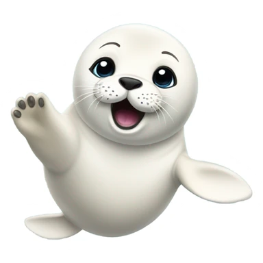 fluffy harp seal happy with flippers up in the air sticker