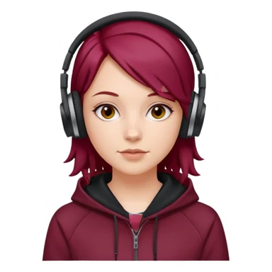 white girl with burgundy hair, deportive hoodie and black headphones sticker