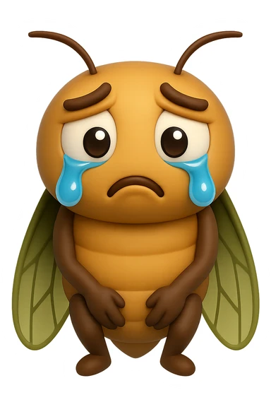 EMOJI STILE IPHONE 3D DI una cicala triste che si tocca le cosce e piange perché non le piace il suo fisico, posa frontale, fagli anche la parte bianca degli, non solo la pupilla sticker