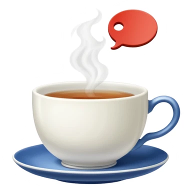 Teacup with steam rising and tea bag tag hanging over the edge sticker