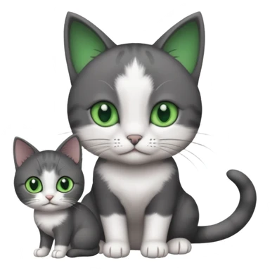 2 different coloured small cats including a dark grey and white and a completely solid dark grey with green eyes and only white paws sticker
