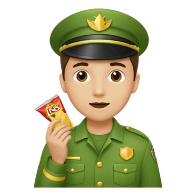 supermarket collegue wearing a green uniform and eating a packet of crisps sticker