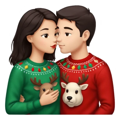 date night christmas couples, dark hair, about to kiss each other sticker