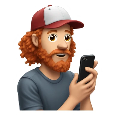 Homeless guy with medium length grizzly red hair wearing a flat bill baseball hat with lots of nose hair taking a video of himself on his phone sticker