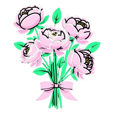 vibrant bouquet of peonies with ribbon sticker