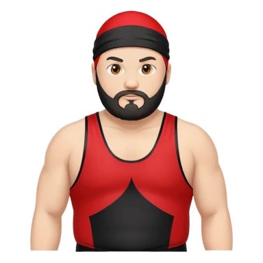 White skin fat guy with black durag and black beard in a red and black wrestling singlet sticker