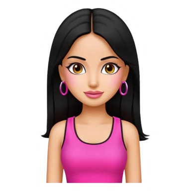 a pretty bratz emoji that looks like bollywood actress katrina kaif with straight  hair wearing a neon pink sleeveless top
She should resemble Katrina Kaif. sticker