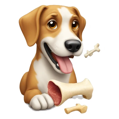 a dog eating a bone sticker