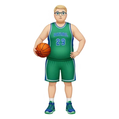 full body overweight tall white male basketball wearing glasses in blue an green uniform sticker