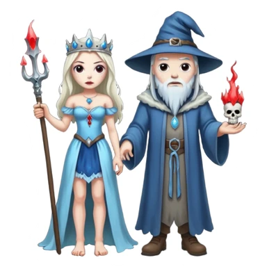 An attractive Alaskan princess, full body, Standing next to a wizard In the style of your bleeding skull art. Dark gritty and menacing  sticker