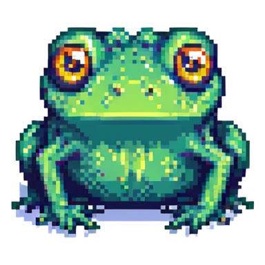 cartoon frog with big eyes, pixel art style sticker