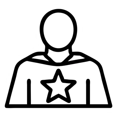 minimalist icon of a hero silhouette with a star, sleek monochrome style sticker