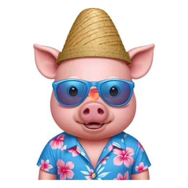 Pig with blue aloha shirt, birthday hat, sunglasses sticker