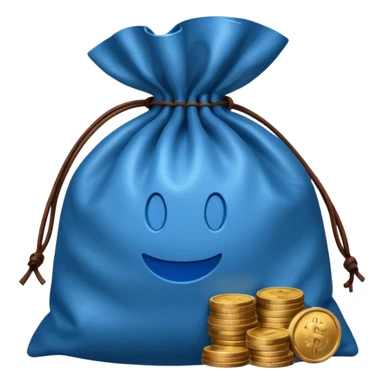 blue coins inside brown money bag sticker