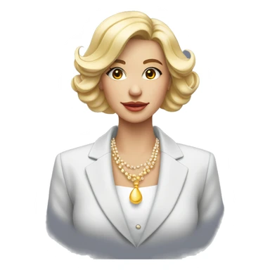 mulher branca com cabelos lisos escuros vestida de um blazer e um colar de perolas sticker