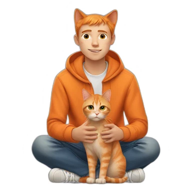 a orange cat sitting behind a teenage boy sticker
