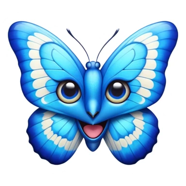 Cinematic Realistic Comical Blue Butterfly Portrait Emoji, Head tilted dramatically with an exaggeratedly amused expression, featuring striking, vividly detailed sapphire wings with playful, intricate patterns and wide, expressive eyes brimming with humorous disbelief, rendered with lifelike clarity and vibrant natural hues, high shine, dramatic yet playful, styled with an air of cheeky floral mischief, soft glowing outline, capturing the essence of a spirited and over‐the‐top blue butterfly that looks ready to flutter its way into viral fame! sticker