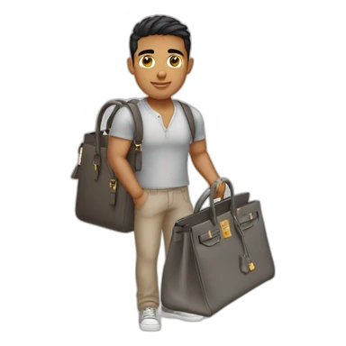 Handsome latino with a grey hermes Birkin bag sticker