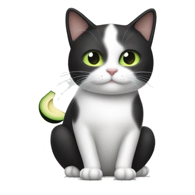 Black and white cat with an avocado￼￼ sticker