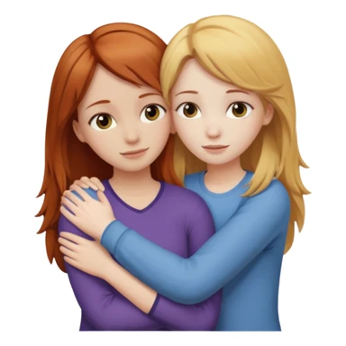 two girls who hug eachother. one has auburn hair and very pale skin, other has medium skin and blonde hair sticker