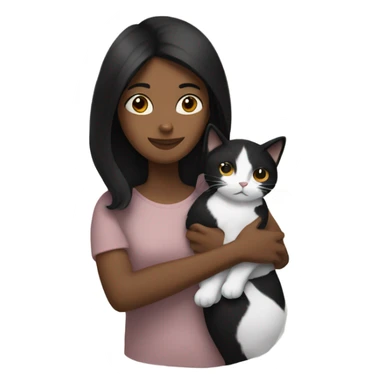  brown woman with black hair hugging a black and white cat  sticker