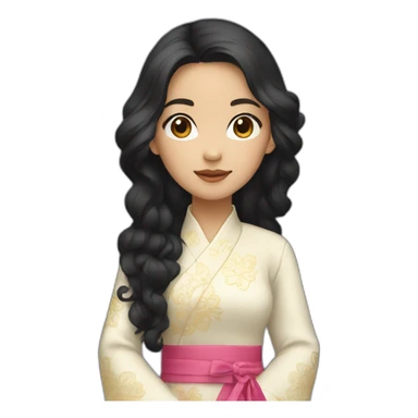 asian girl with long curly black hair wearing ao dai full body sticker