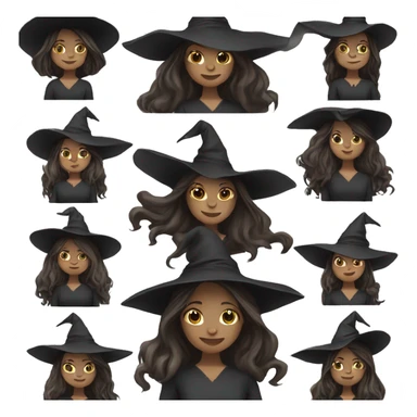 witch on a broom dark long hair white skin sticker