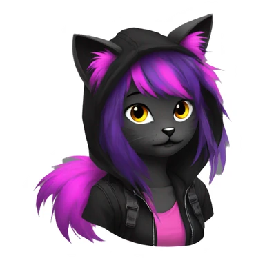 Edgy Shy Anthro cool pretty colorful dark cat-fursona techwear punk black emo-mane sticker