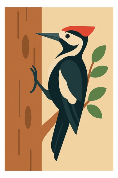 Flat design style woodpecker in the tree sticker