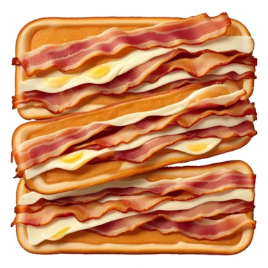 Cinematic crispy sizzling bacon, slightly curled, golden-brown with a perfect crunch, glistening with rich flavor, deep warm tones, served on a breakfast plate, comforting and indulgent. sticker