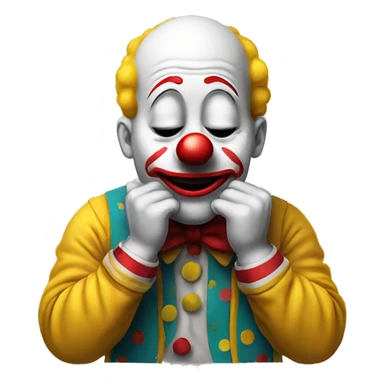 Sad clown emoji with hands praying, no body, only head and hands sticker