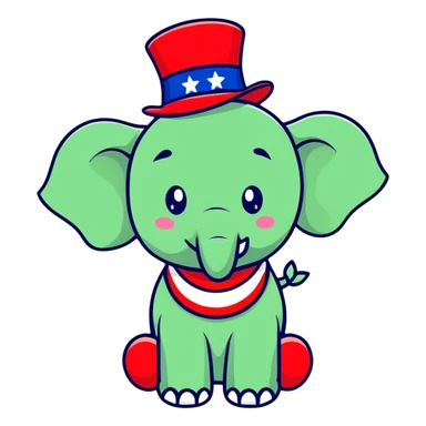 cute red elephant, cartoon style, simple and round like iOS emoji, wearing a patriotic top hat, ideal for digital stickers sticker