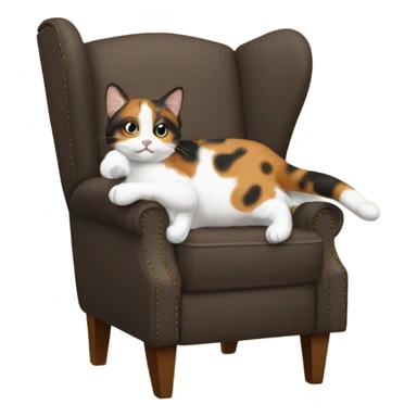 Calico kitty stand in front of brown recliner sticker