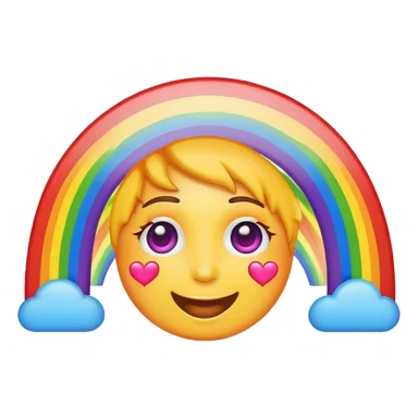An emoji with heart eyes holding up a rainbow. sticker