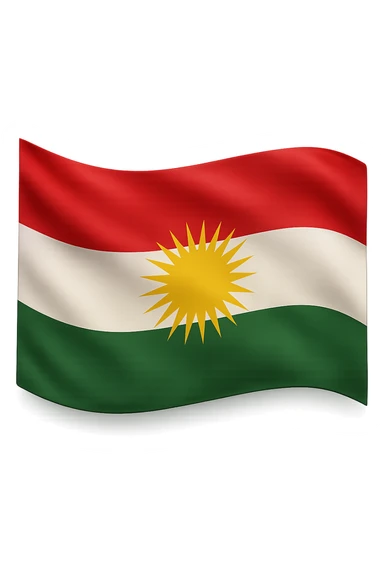 Create a vibrant and colorful waving and embossed Kurdistan flag without any cartoon elements, eyes, or legs. The flag should be exactly like the second reference image but without the flagpole. The style should be realistic and suitable for WhatsApp and Instagram stickers with a transparent background. sticker