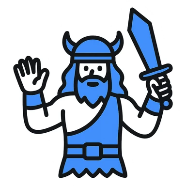 A barbarian waving a sword in greeting, blue color sticker