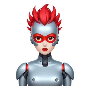 Sexy reflective glass face dronification robot girl with a red mohawk full body pinup pose  sticker