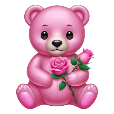 pink glass bear holding a pink rose sticker