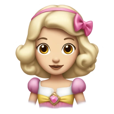 princess Snow White, medium brown, with a big pink bow on head sticker
