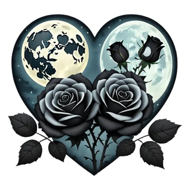 emo heart with full moon and black roses sticker