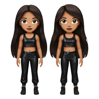 Aaliyah with long dark brown hair, black sequin crop top, black sequin pants sticker