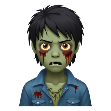 Boy, zombie, black hair, medium long, mullet, emo, shaggy, dark, spooky, black background, creepy expression emoji  sticker