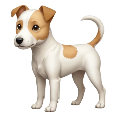 a full body facing front on of a buff white parson russell terrier looking dog the size of a kelpie with light brown long ears and a light brown patch on one eye and a large snout. the rest of the dog is completely white.  sticker