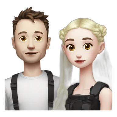 Grimes with milk on face, elon musk smirking, duo sticker